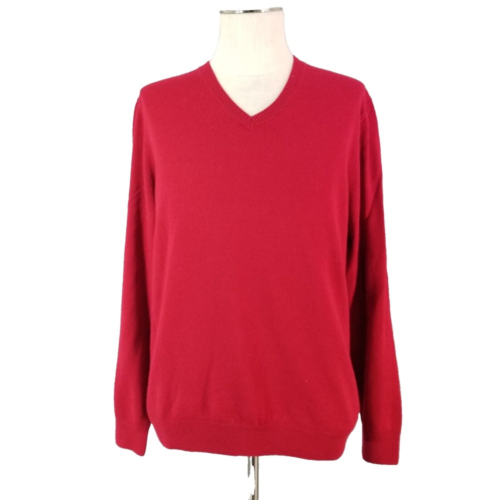 INC Sweater Mens 2XL Red Merino Wool Blend V-Neck Pullover Classic Knit Luxury
